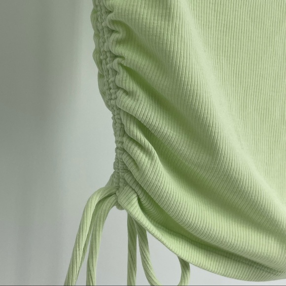 ZARA NWT RIBBED TOP WITH GATHERED DETAIL LIME MINT GREEN SMALL - Picture 9 of 12